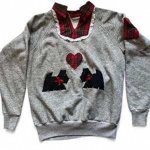 Vintage Pannill USA Scottie Dog Christmas Sweatshirt  L Plaid Holiday Pullover